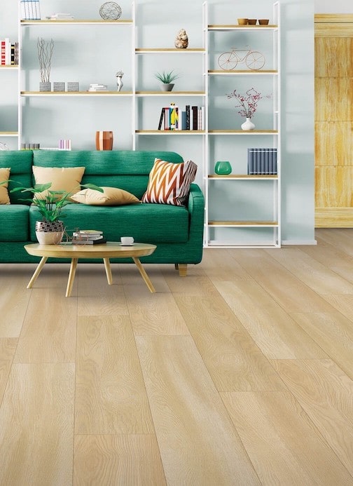 Shaw beige laminate flooring in family room