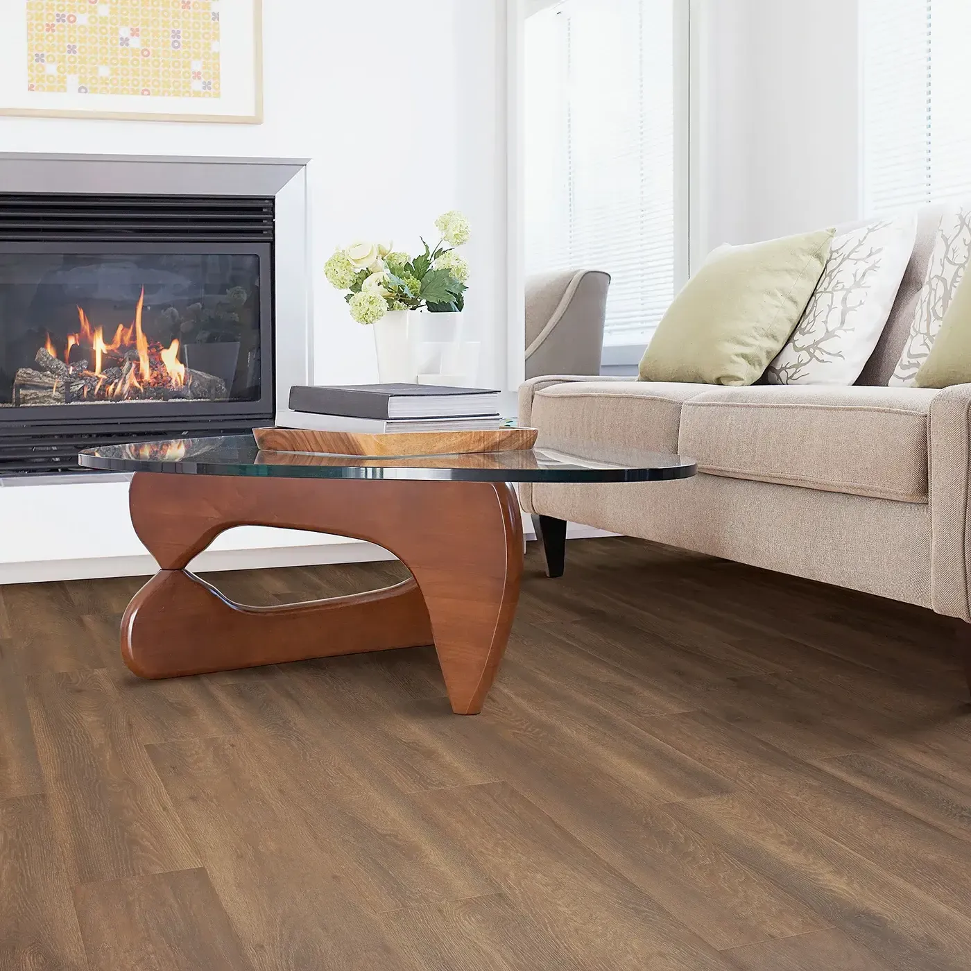 33609_04_room Laminate in a medium brown wood tone in a living room with a fireplace | Carpets of Dalton