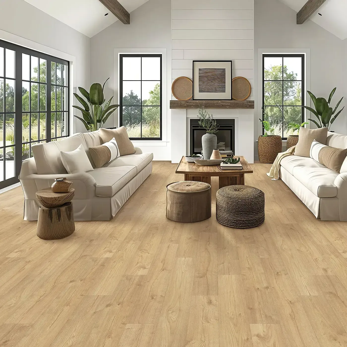 33626_142_room Mohawk Laminate in a light natural wood color in a living room with two white sofas | Carpets of Dalton