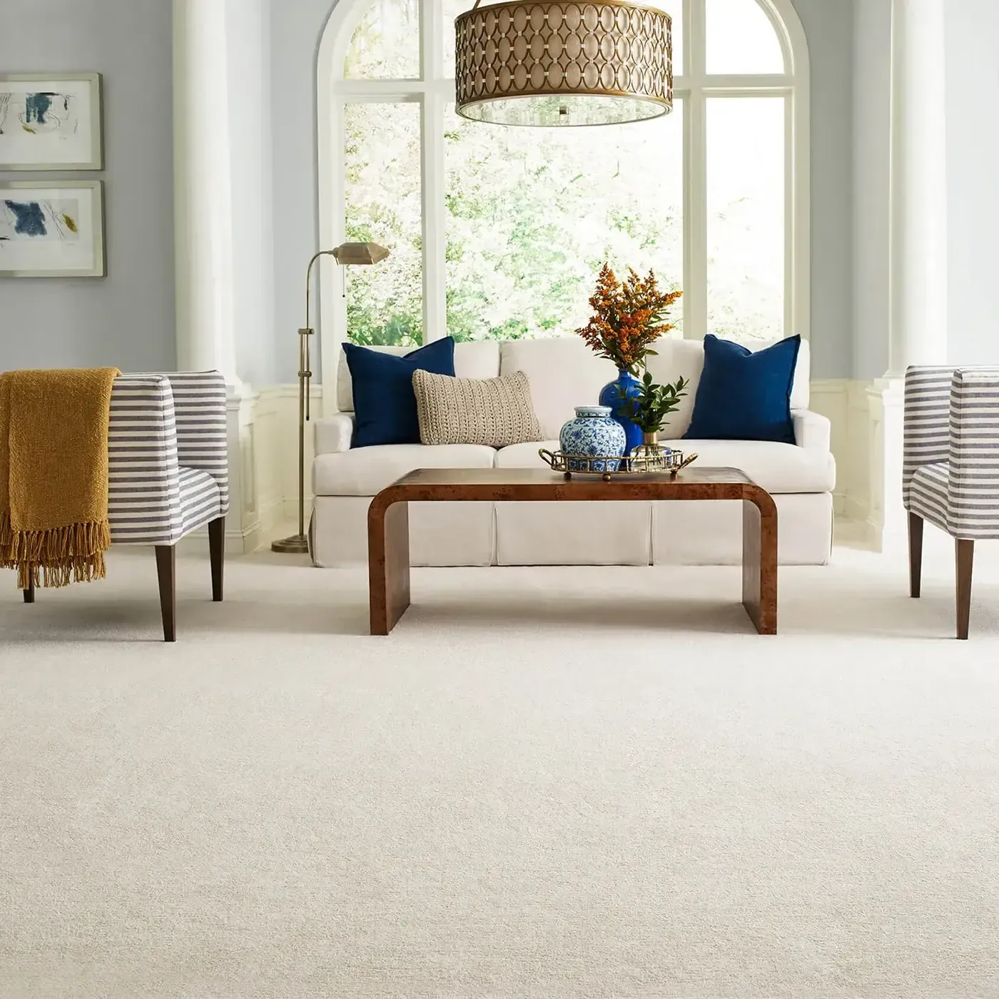 FindYourComfortNovelSolid-EA816-00153-ChampagneToast-H Champagne Color Shaw Floors carpet in living room
