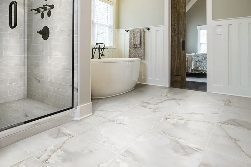 Large format tiles in small bathroom | Carpets of Dalton